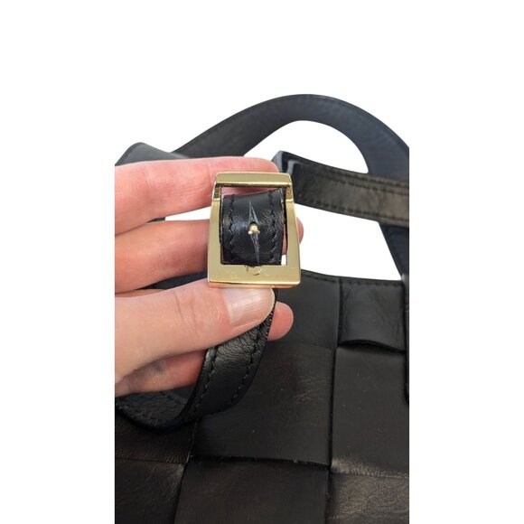 Anna Paola Basket Weave Tote Shoulder Bag Crossbody Black Smooth Italian Leather - Picture 11 of 16